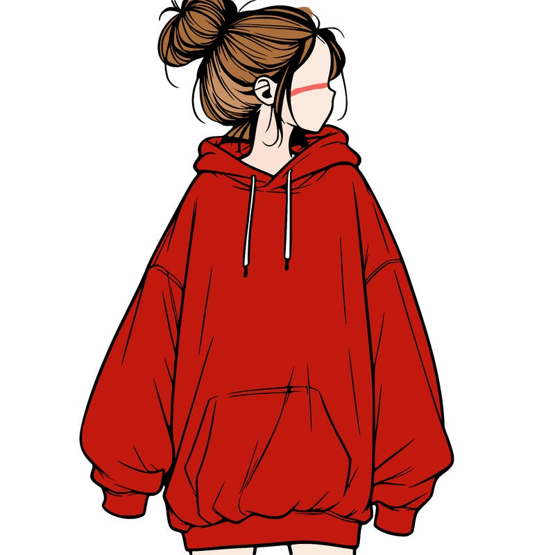 realistic girl with a oversized sweatshirt on and a bun