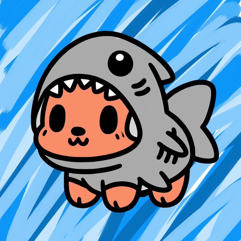 cute dog wearing a shark costume