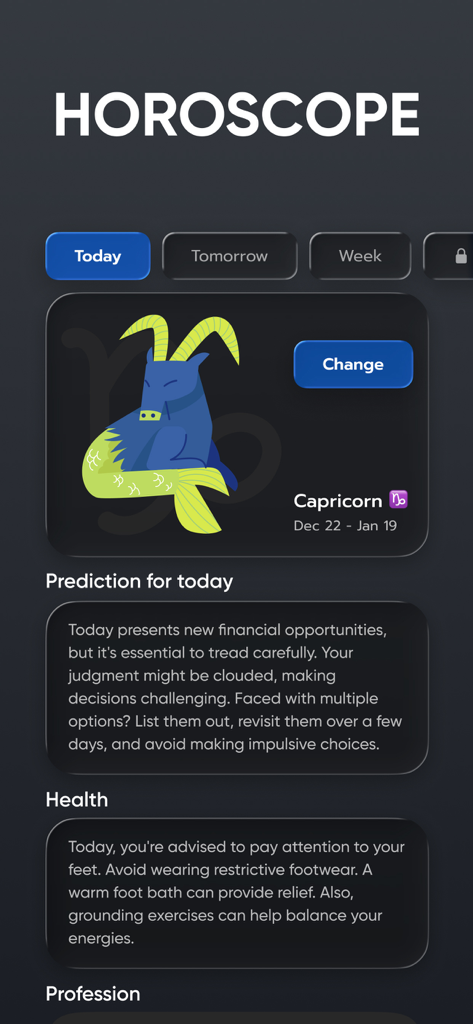 Weather Radar - Forecast NOAA - Daily Capricorn horoscope and health advice feature in the Weather Radar Forecast NOAA app.