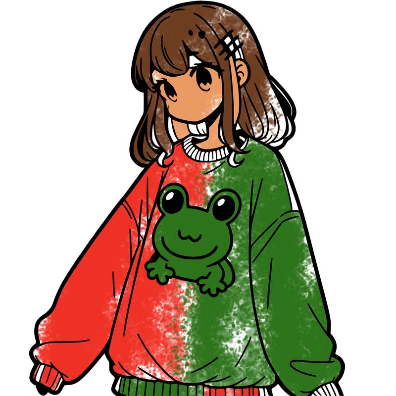 girl wearing frogging sweatshirt
