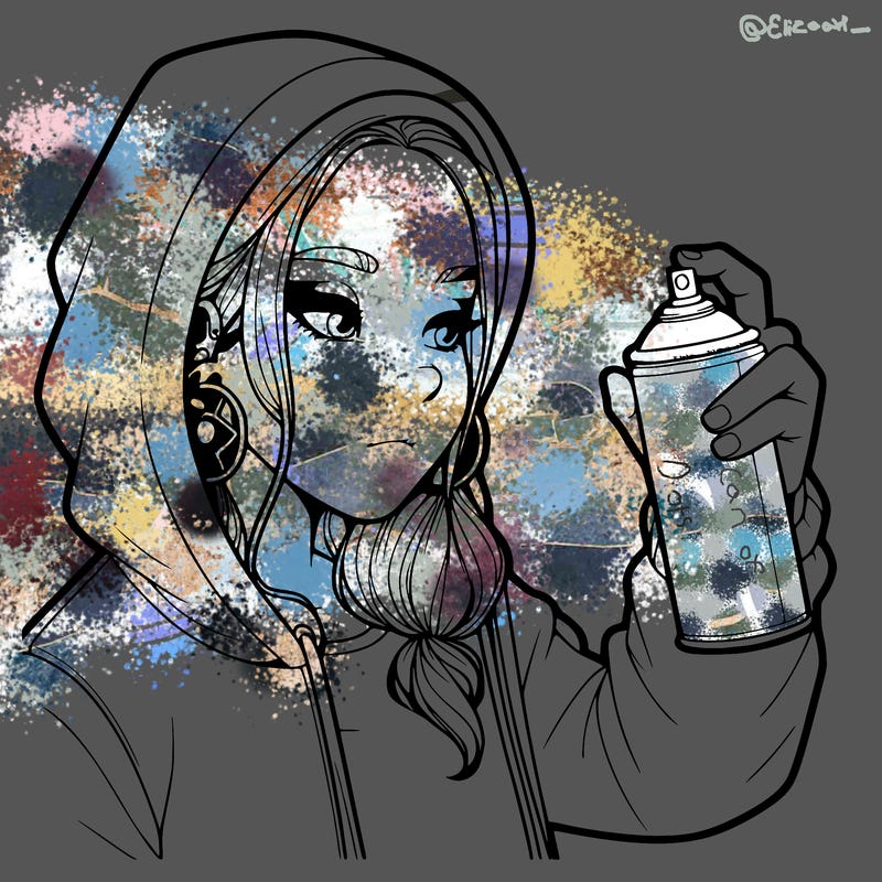 a realistic girl, spray painting