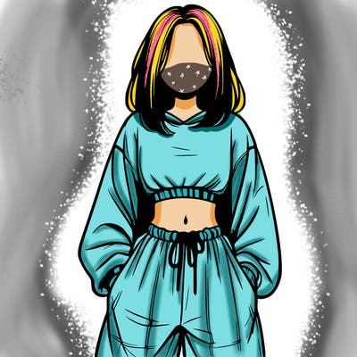 realistic girl faceless with baggy pants and a crop top