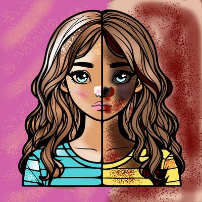 realistic girl split 2 side