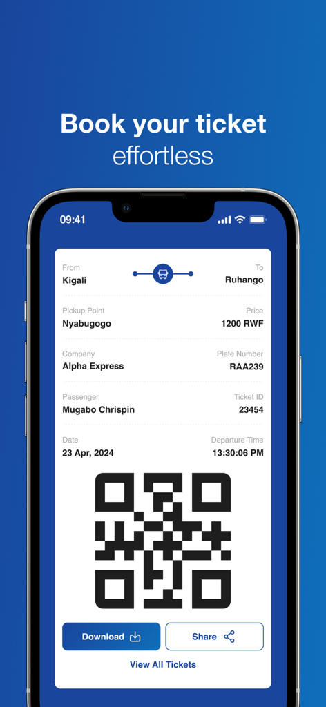 Ticket de bus numérique avec code QR et détails du voyage affichés sur l'écran d'un smartphone dans l'application Tap and Go.