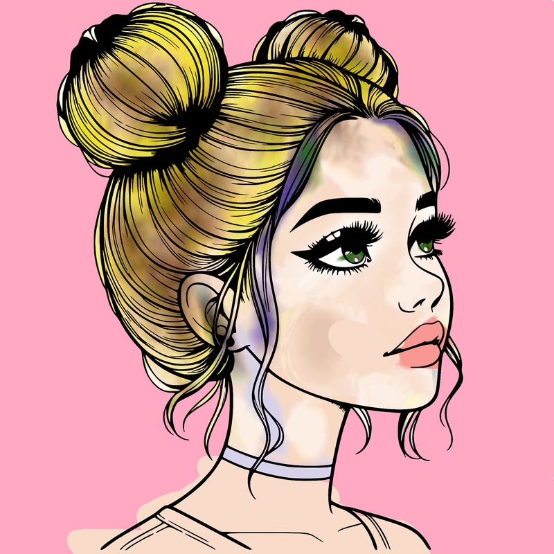 realistic girl with buns on the top of her head