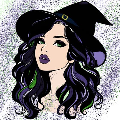 realistic witch girl with wavy hair and lips