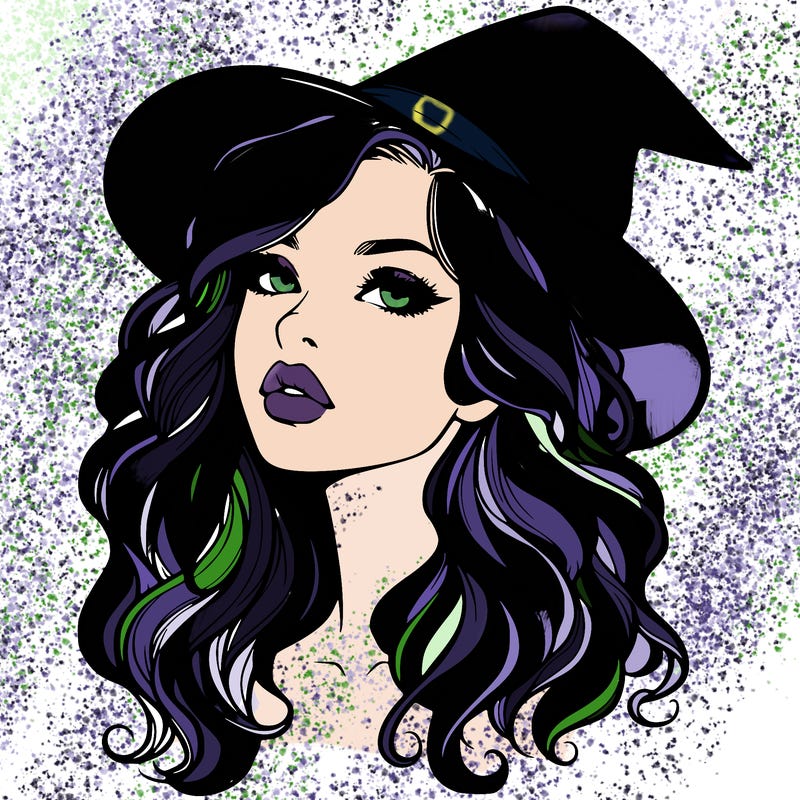 realistic witch girl with wavy hair and lips
