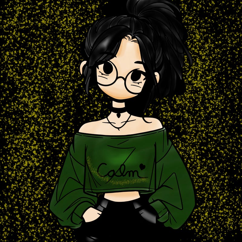 girl with a messy ponytail glasses a baggy crop top and jean shorts