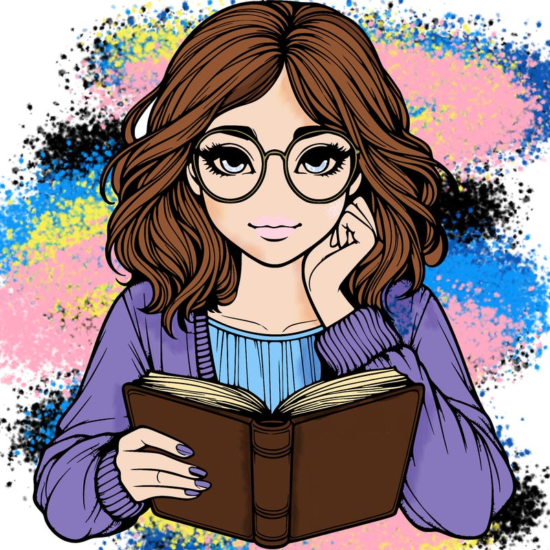 realistic girl with glasses and a book