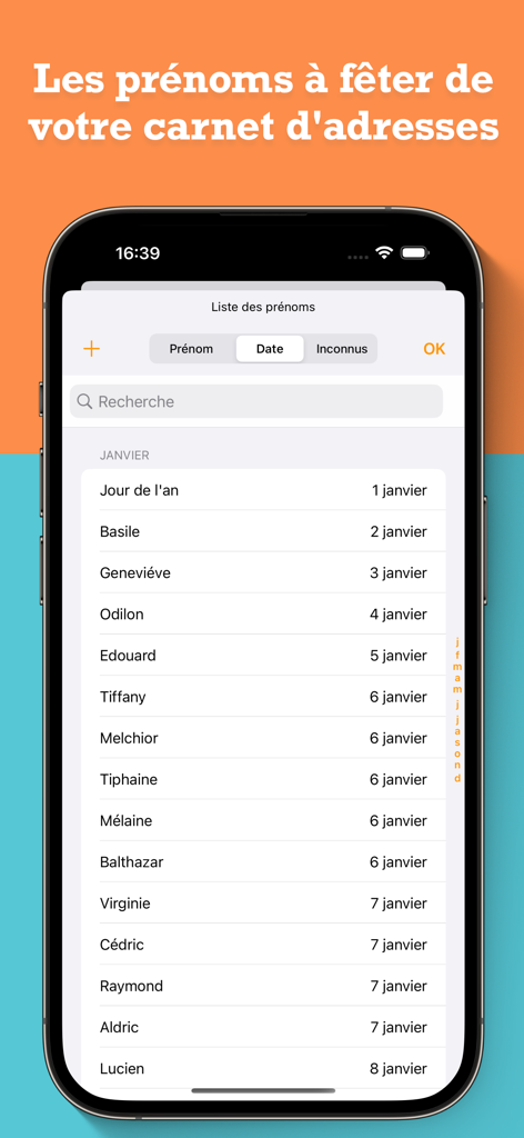 France Agenda - A list of French names to celebrate and saints of the day in the France Agenda app sorted by date