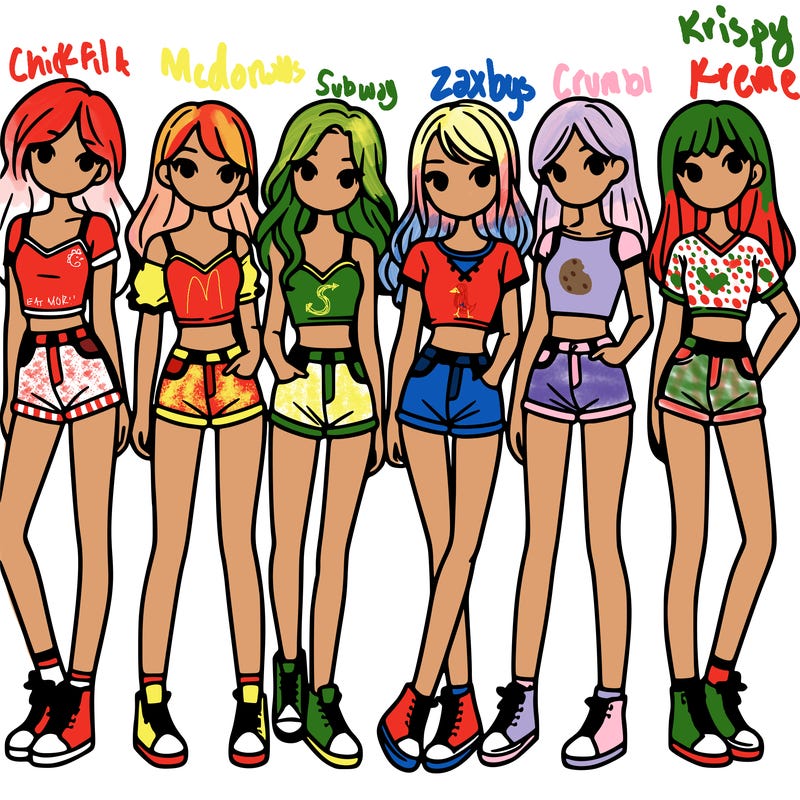 a group of girls wearing crop tops and shorts