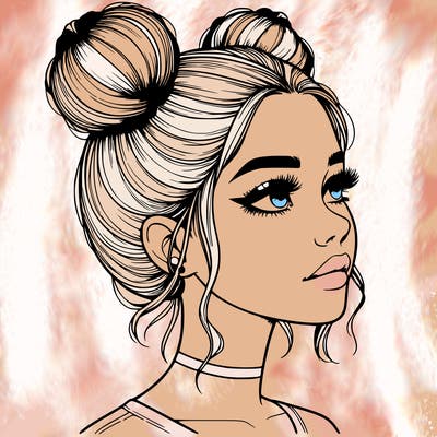 realistic girl with buns on the top of her head