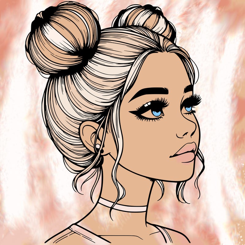 realistic girl with buns on the top of her head