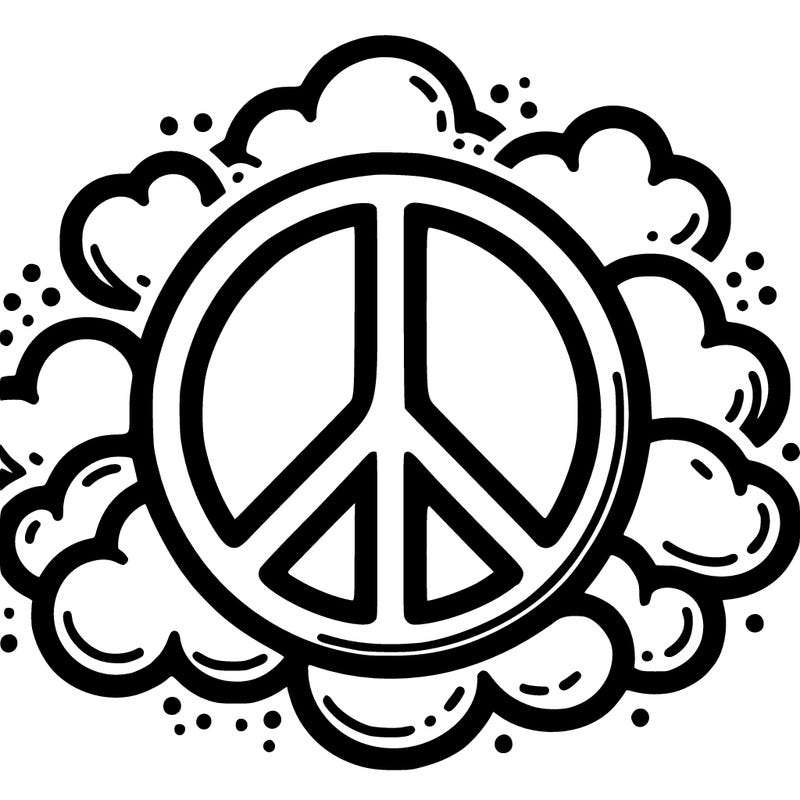 a solid peace sign with a round background shaped with clouds