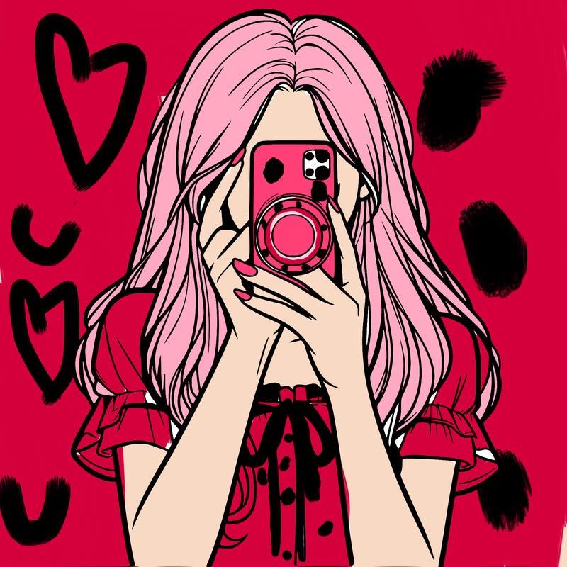 a realistic girl holding her phone taking pictures