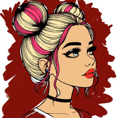 realistic girl with buns on the top of her head