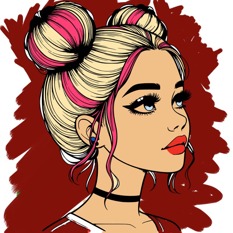 realistic girl with buns on the top of her head