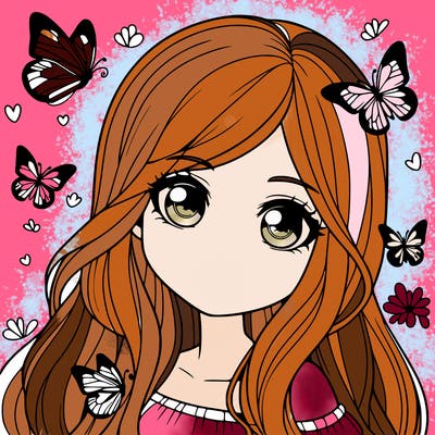 realistic girl with butterflies around her