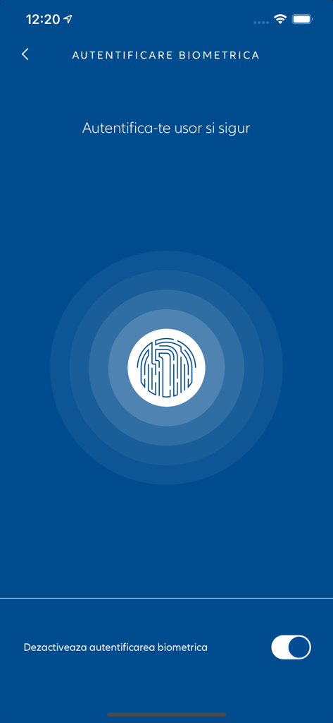 Biometric authentication screen with a fingerprint icon in the Allianz-Tiriac mobile app.