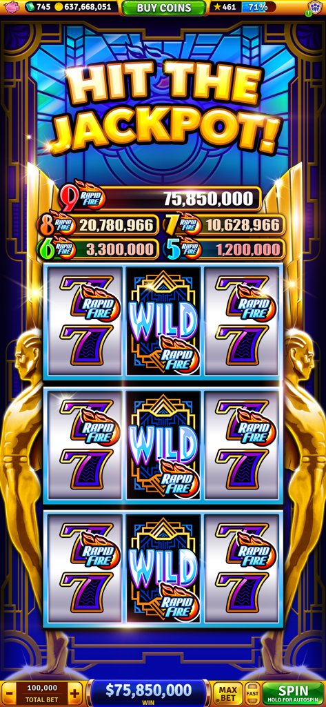 House of Fun: Casino Slots - Schermata del gioco di slot da casinò House of Fun che mostra una grande vincita di jackpot con simboli 777 e jolly