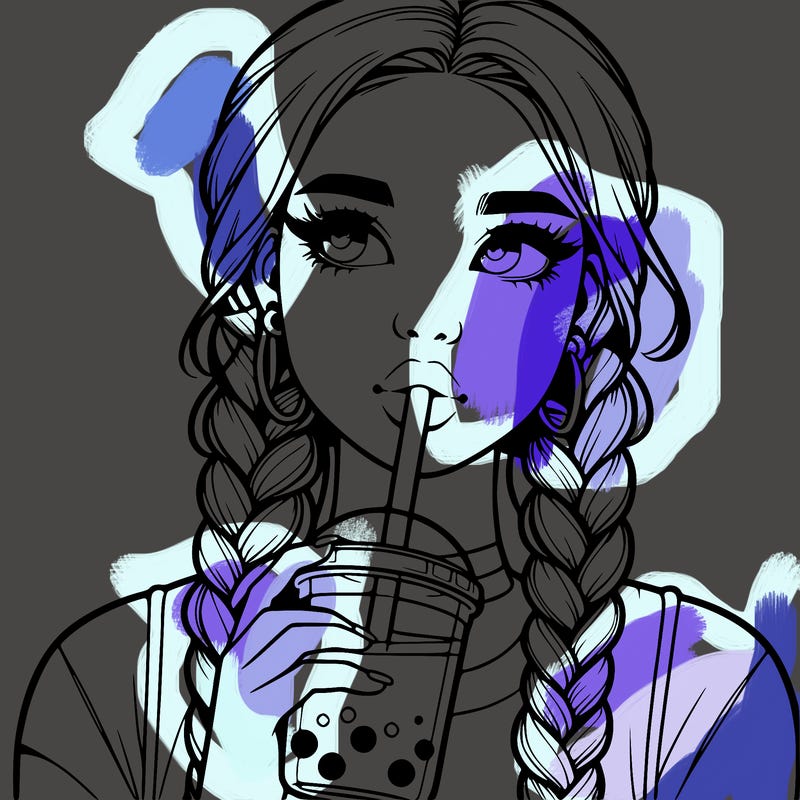realistic girl with braided hair drinking boba