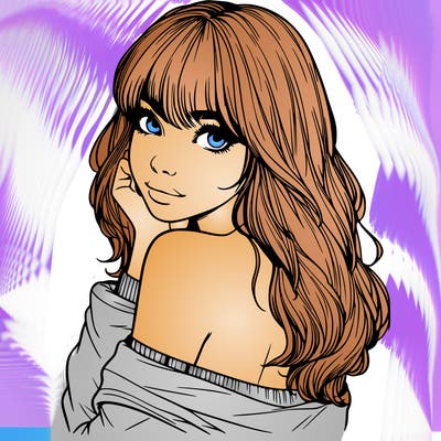 realistic girl with bangs looking over her shoulder