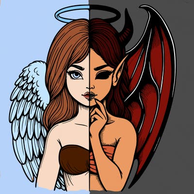 realistic angel half demon