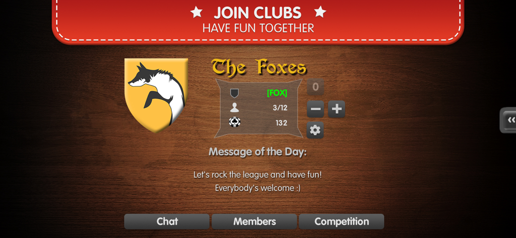 Schafkopf Sheepshead Online - Profile page for a community club called The Foxes in the Sheepshead Palace app