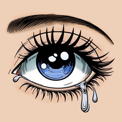 realistic slightly crying eye