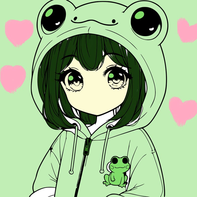 cute realistic girl in a froggy hoodie