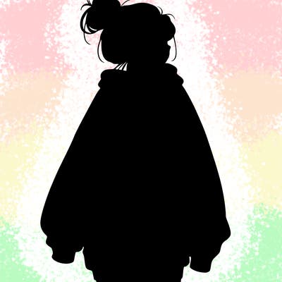 realistic girl with a oversized sweatshirt on and a bun