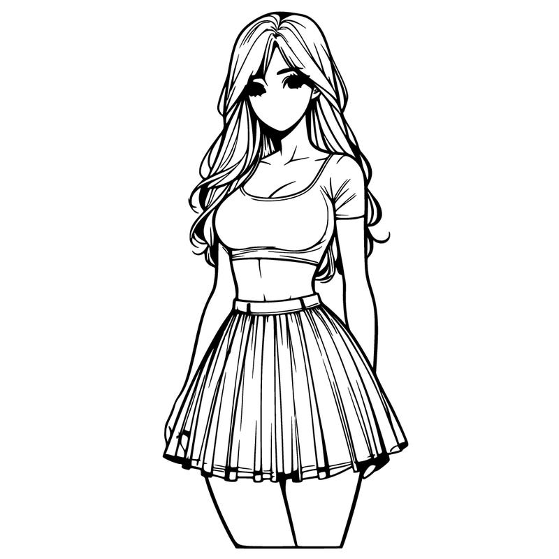 realistic woman with skirt and crop top