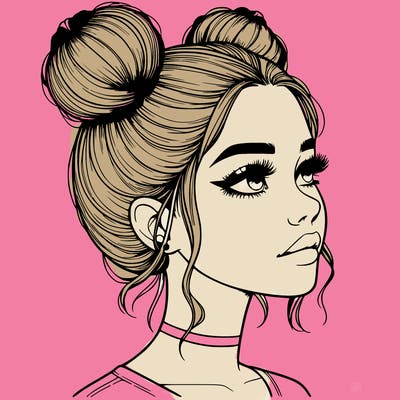 realistic girl with buns on the top of her head
