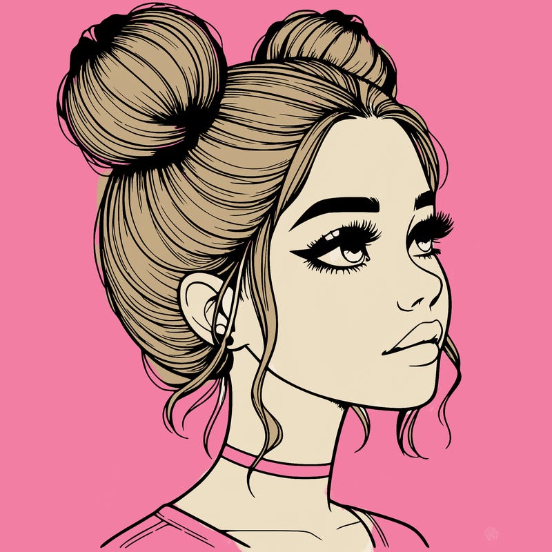 realistic girl with buns on the top of her head