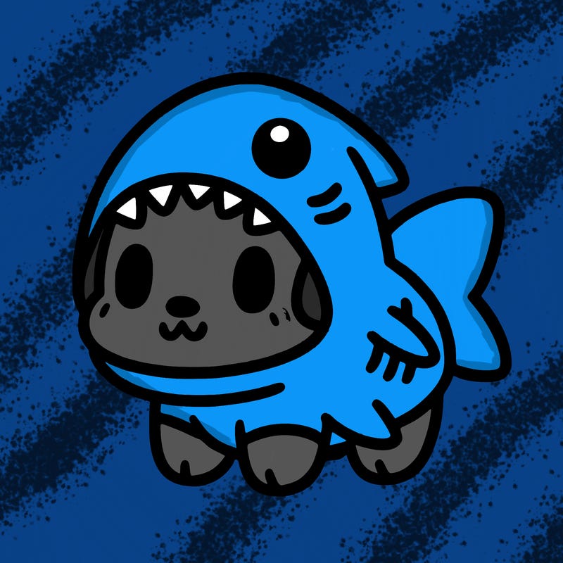 cute dog wearing a shark costume