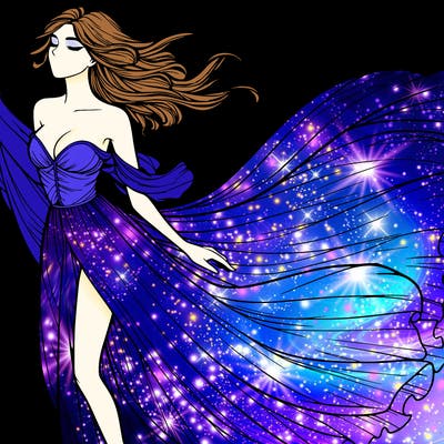 realistic woman in dress flowing the the wind