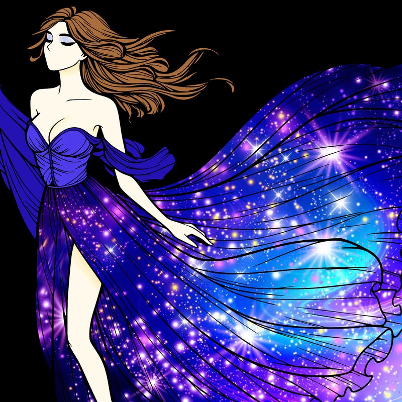 realistic woman in dress flowing the the wind