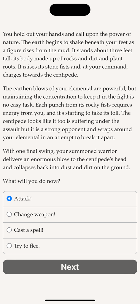 Text-based RPG combat screen in Evertree Inn featuring multiple choice actions