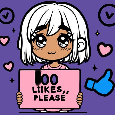 a girl with a sign saying 100 likes, please