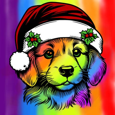 realistic dog wearing a santa hat