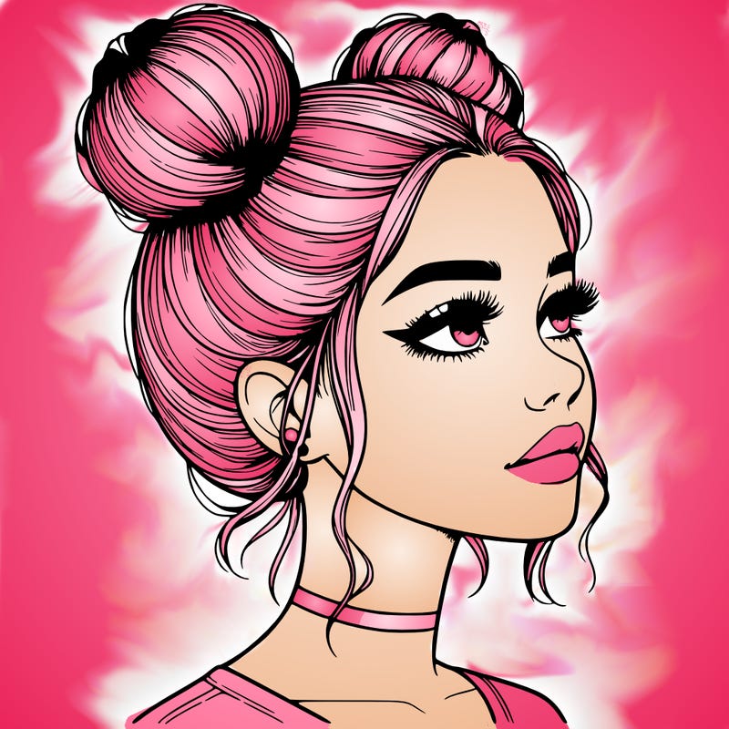 realistic girl with buns on the top of her head