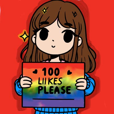 a girl holding up a sign saying 100 likes please