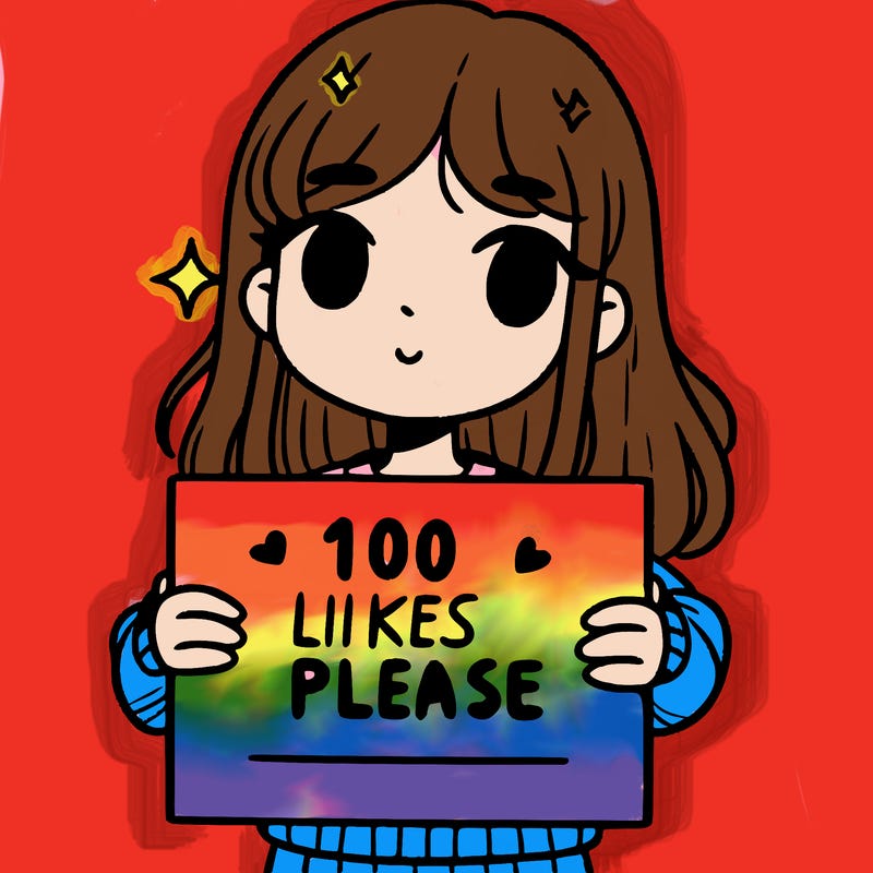 a girl holding up a sign saying 100 likes please