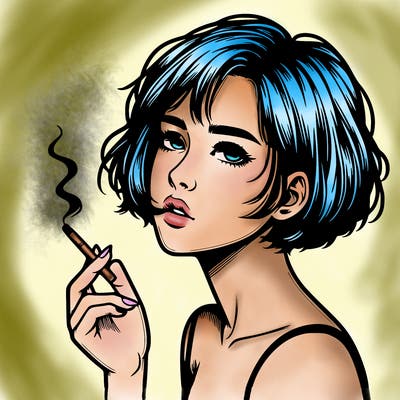 realistic girl with short hair smoking