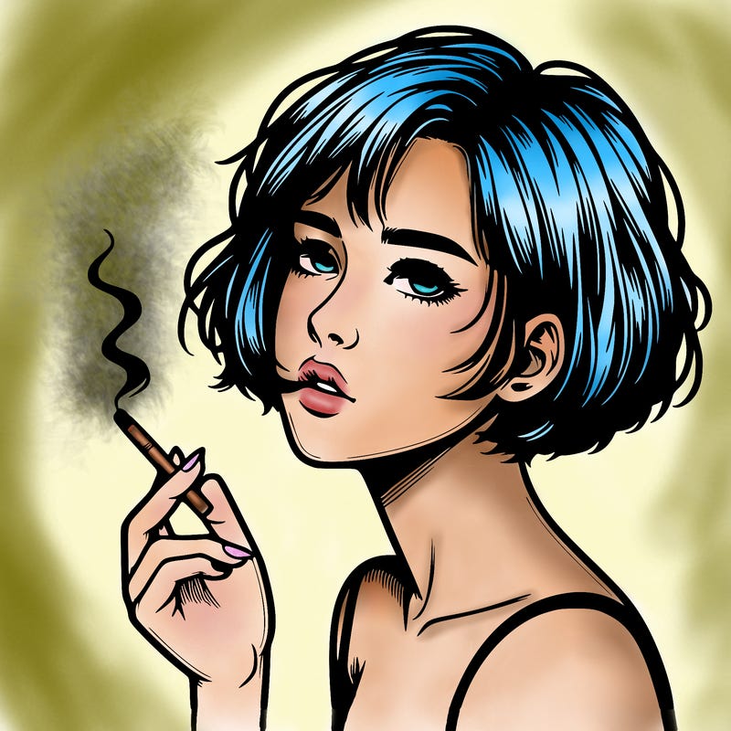 realistic girl with short hair smoking