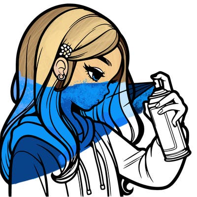 a realistic girl spray painting