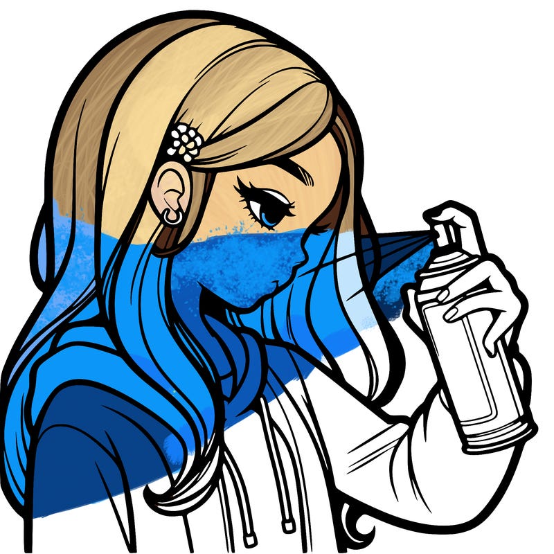 a realistic girl spray painting