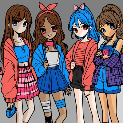 teen manga girls group of 4