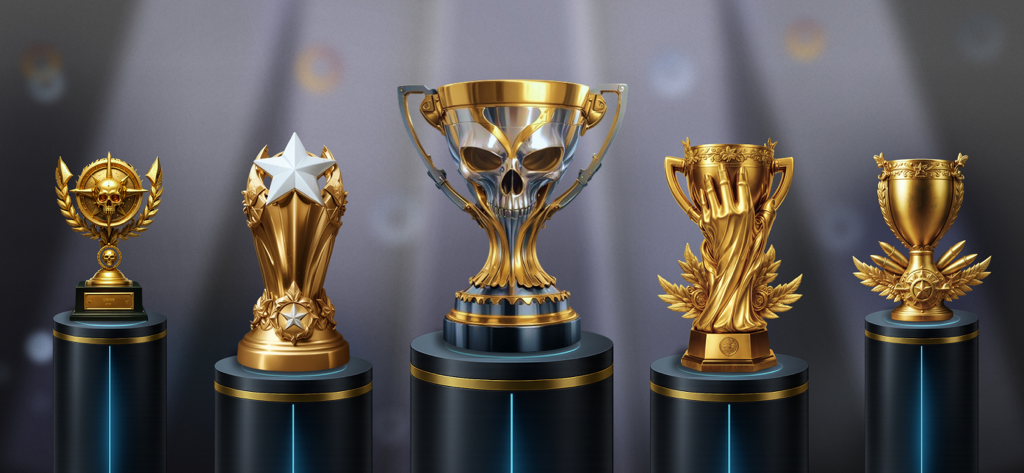 Sniper Army: Shooter Gun Arena - Five gold and silver trophies for top sniper champions