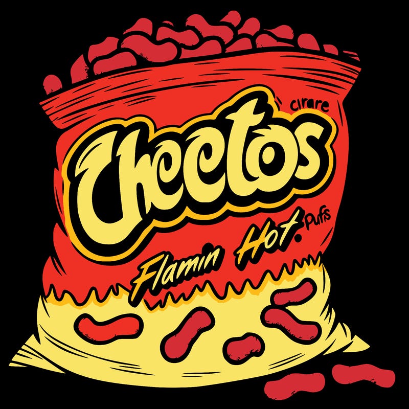 a bag of flamin hot cheeto puffs